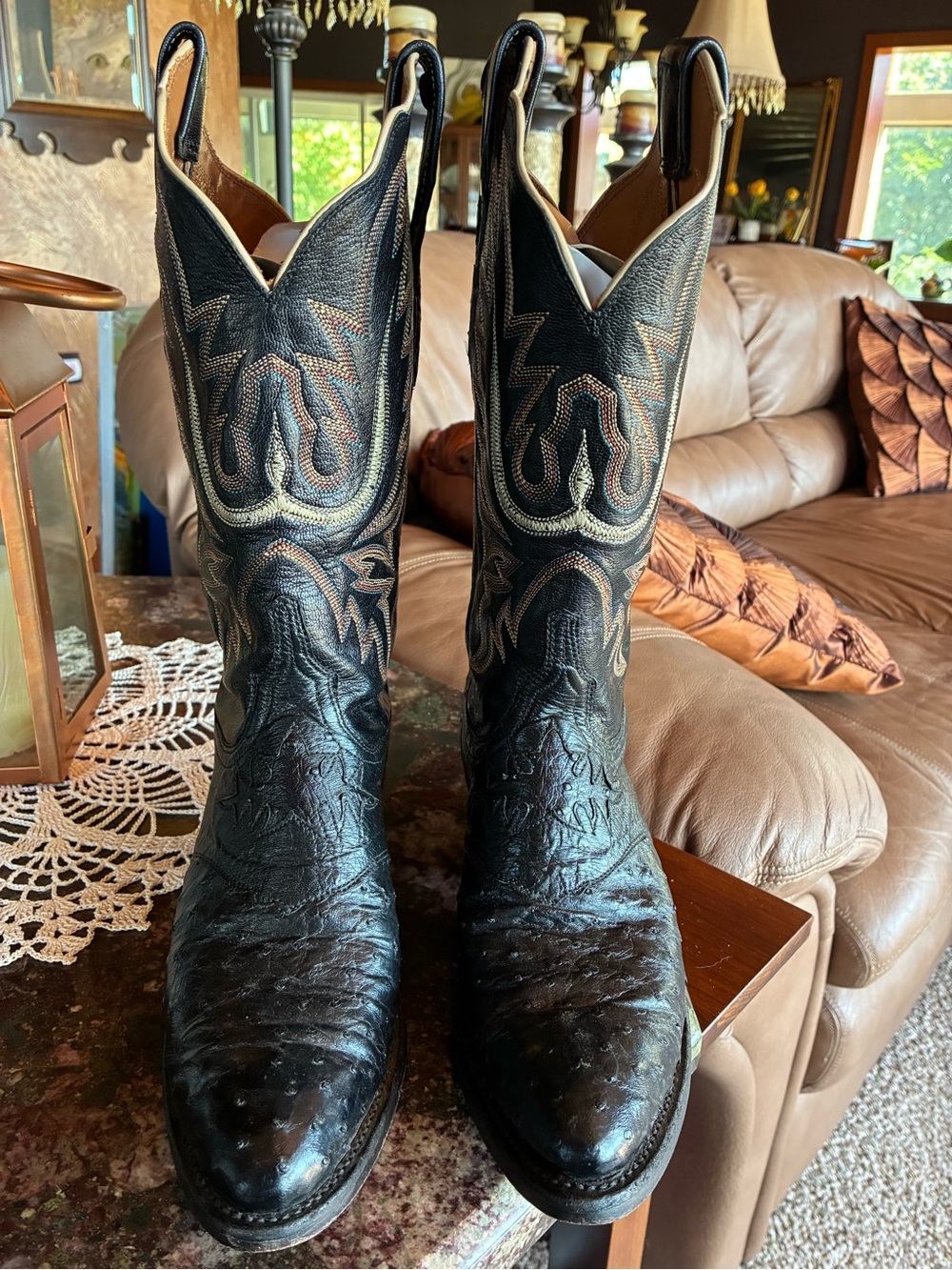 Lucchese 2000 Black Western Embroidered Leather Cowboy Boots